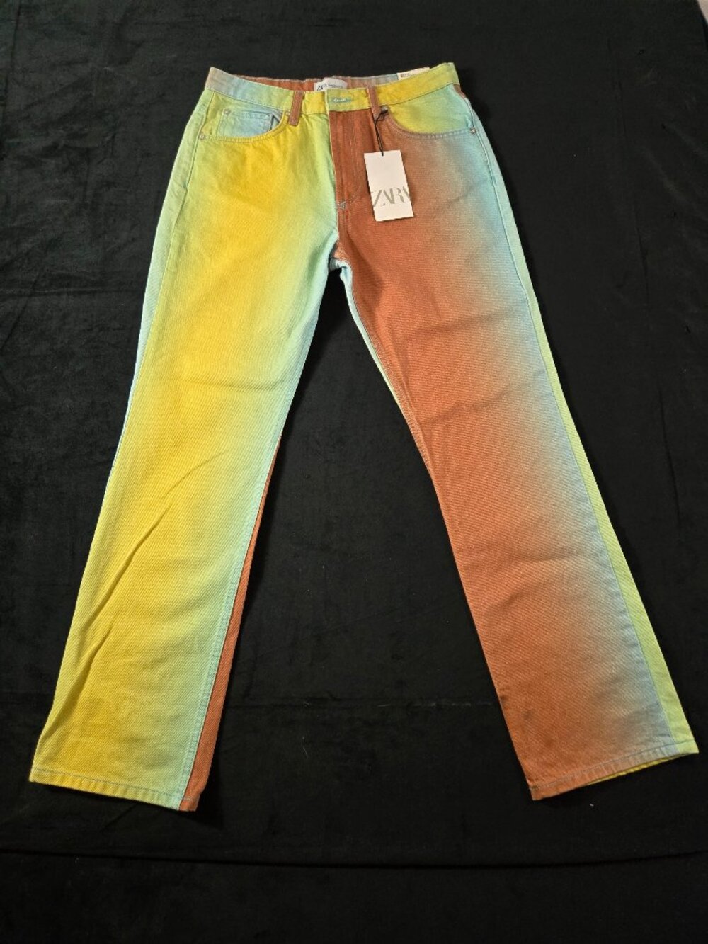 Zara Women's 8 Straight Fit Patchwork Jeans Pastel Multicolor NWT